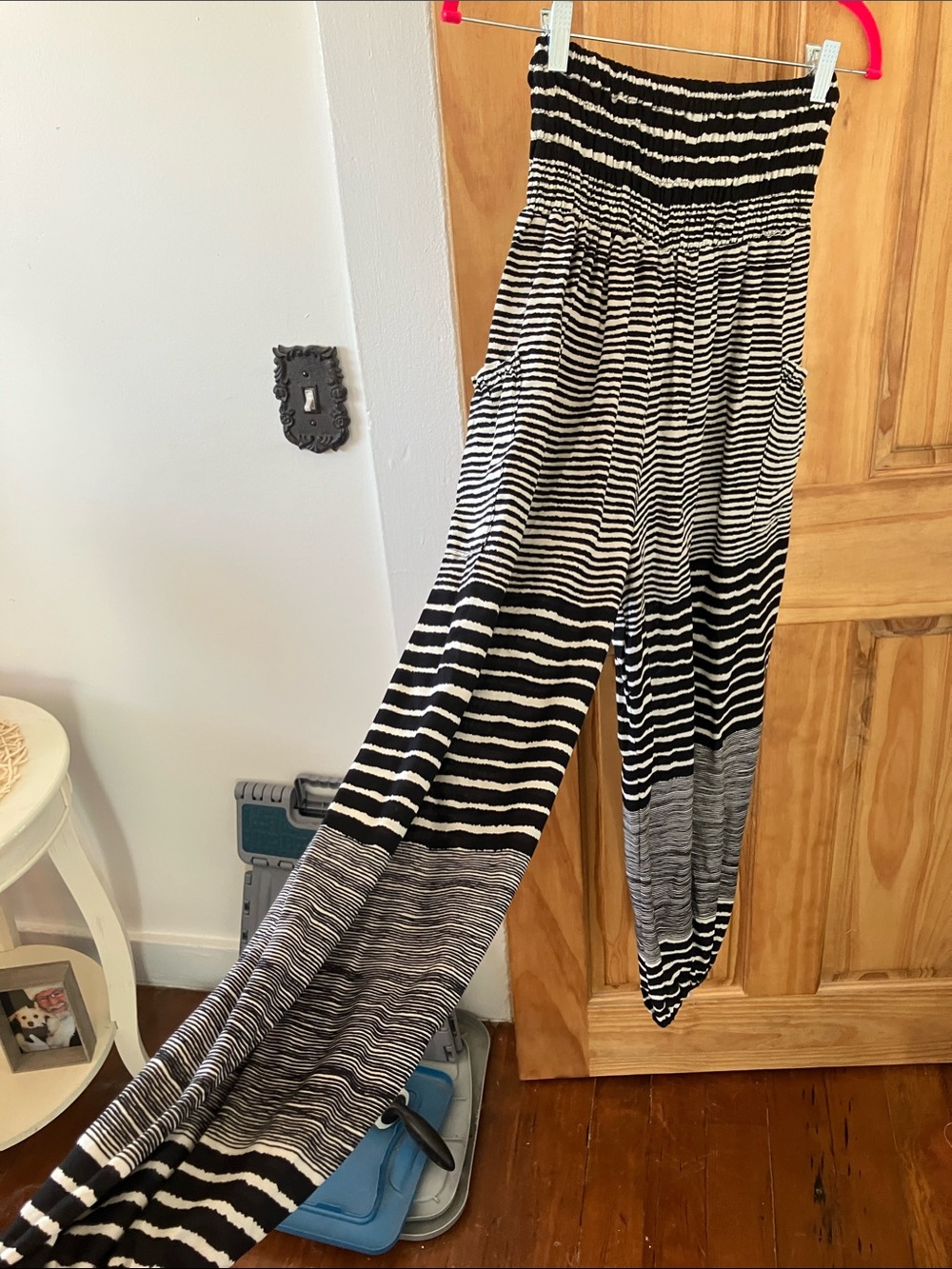 Black & White Striped Smocked Harem Jumpsuit